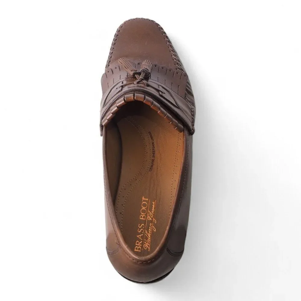 Brass‎ Boots Tassel Kiltie Slip-on Moc Toe Leather Loafers 93438 Brown Men's 11M